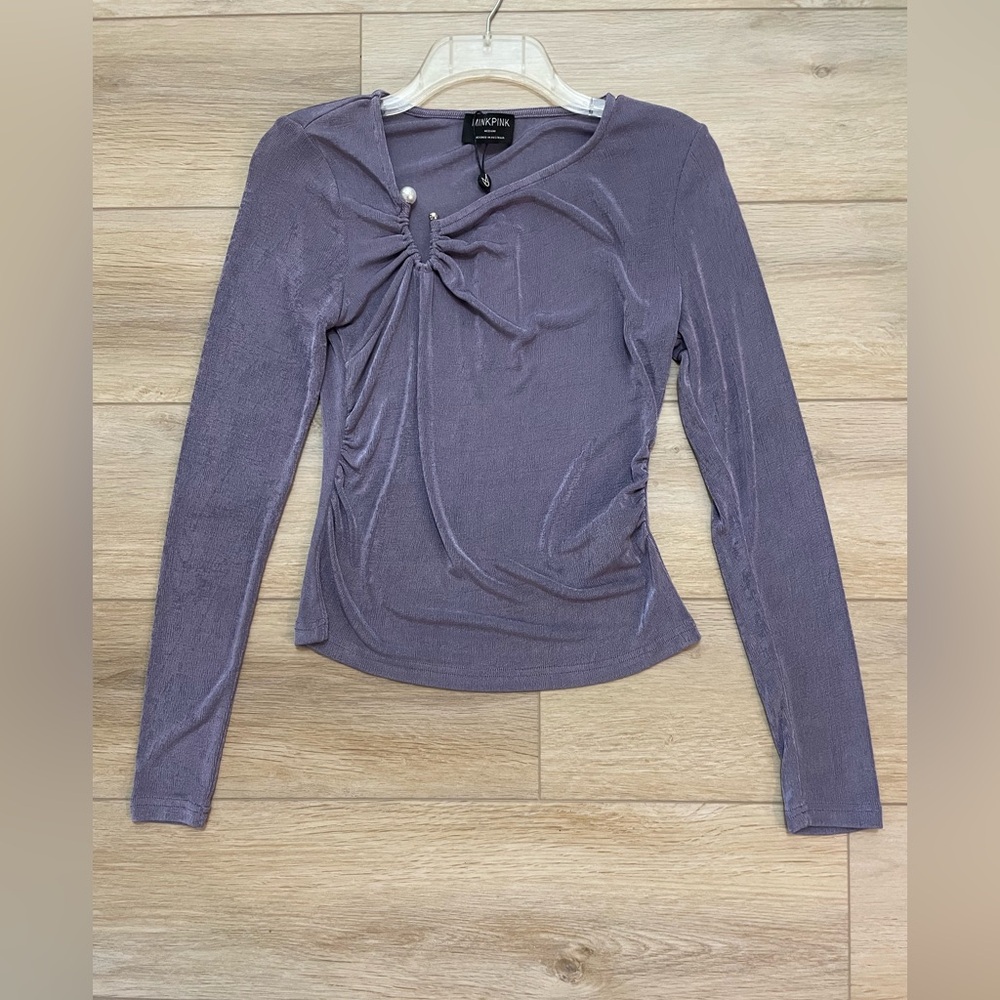 MINKPINK Womens purple ruched long sleeve top size medium NWT